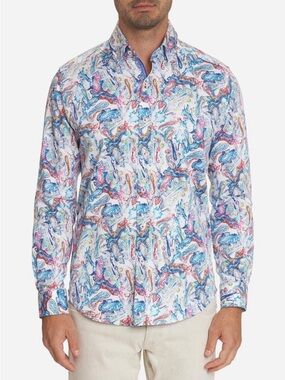Robert Graham Dixon Paisley Button Down Shirt Size 2XL White Blue